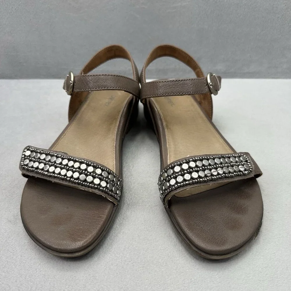 Aetrex Rylie Womens Size 7 Slingback Quarter Strap Sandals Brown Studded Leather